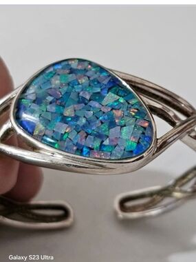 Whitney Kelly Sterling Silver Cuff Bracelet with Blue-Green Opal Mosaic